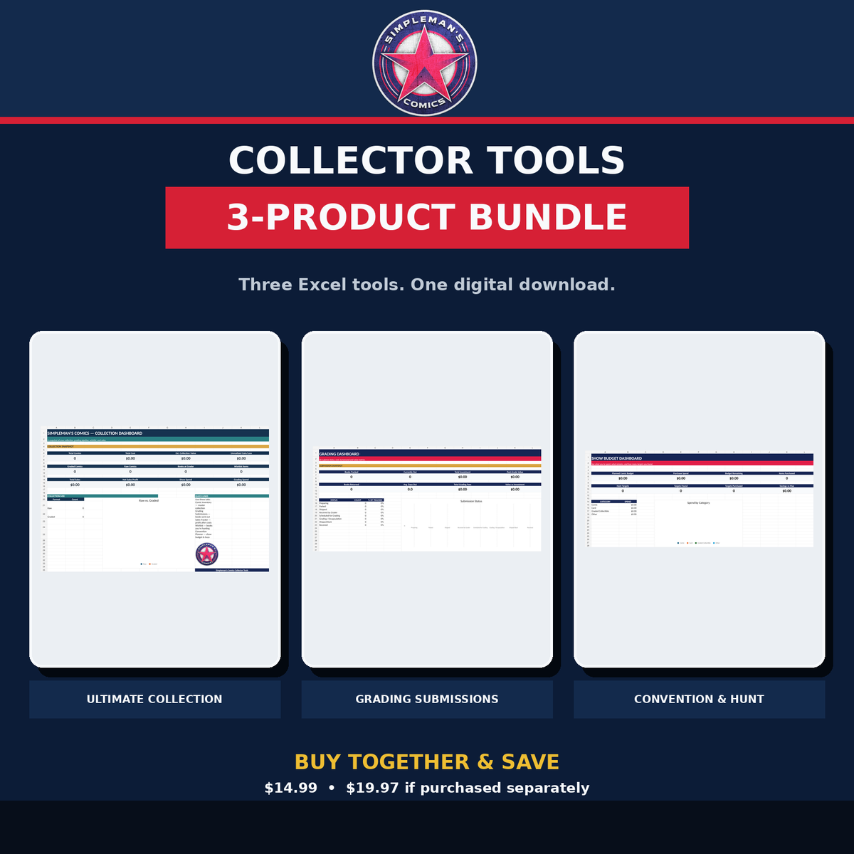 Simpleman’s Comics Collector Tools Bundle – 3 Excel Digital Downloads