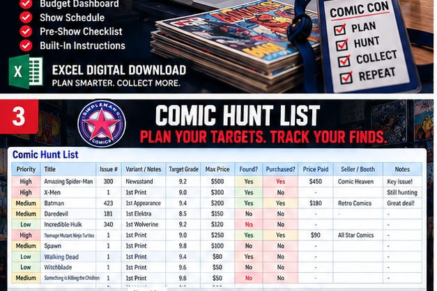 Comic Convention & Hunt Planner – Excel Digital Download