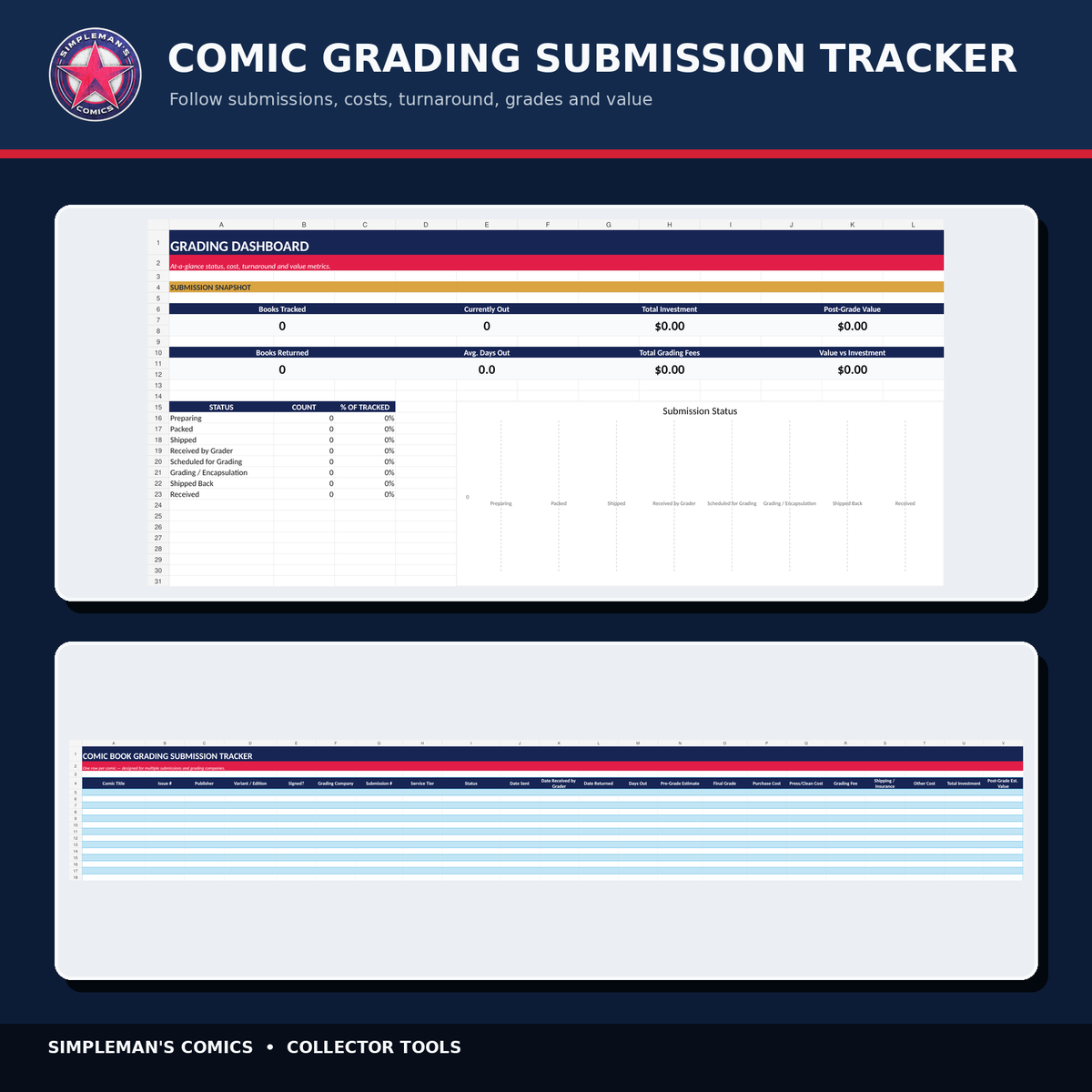 Simpleman’s Comics Collector Tools Bundle – 3 Excel Digital Downloads