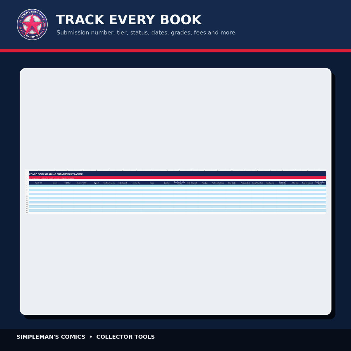 Comic Book Grading Submission Tracker – Excel Digital Download