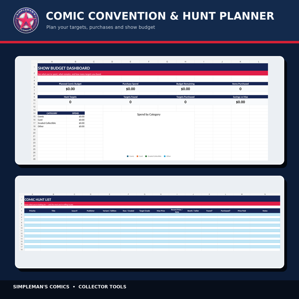 Simpleman’s Comics Collector Tools Bundle – 3 Excel Digital Downloads
