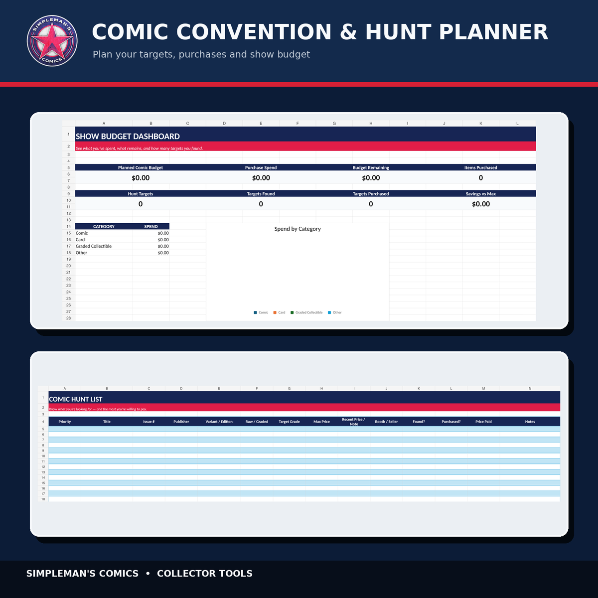 Simpleman’s Comics Collector Tools Bundle – 3 Excel Digital Downloads