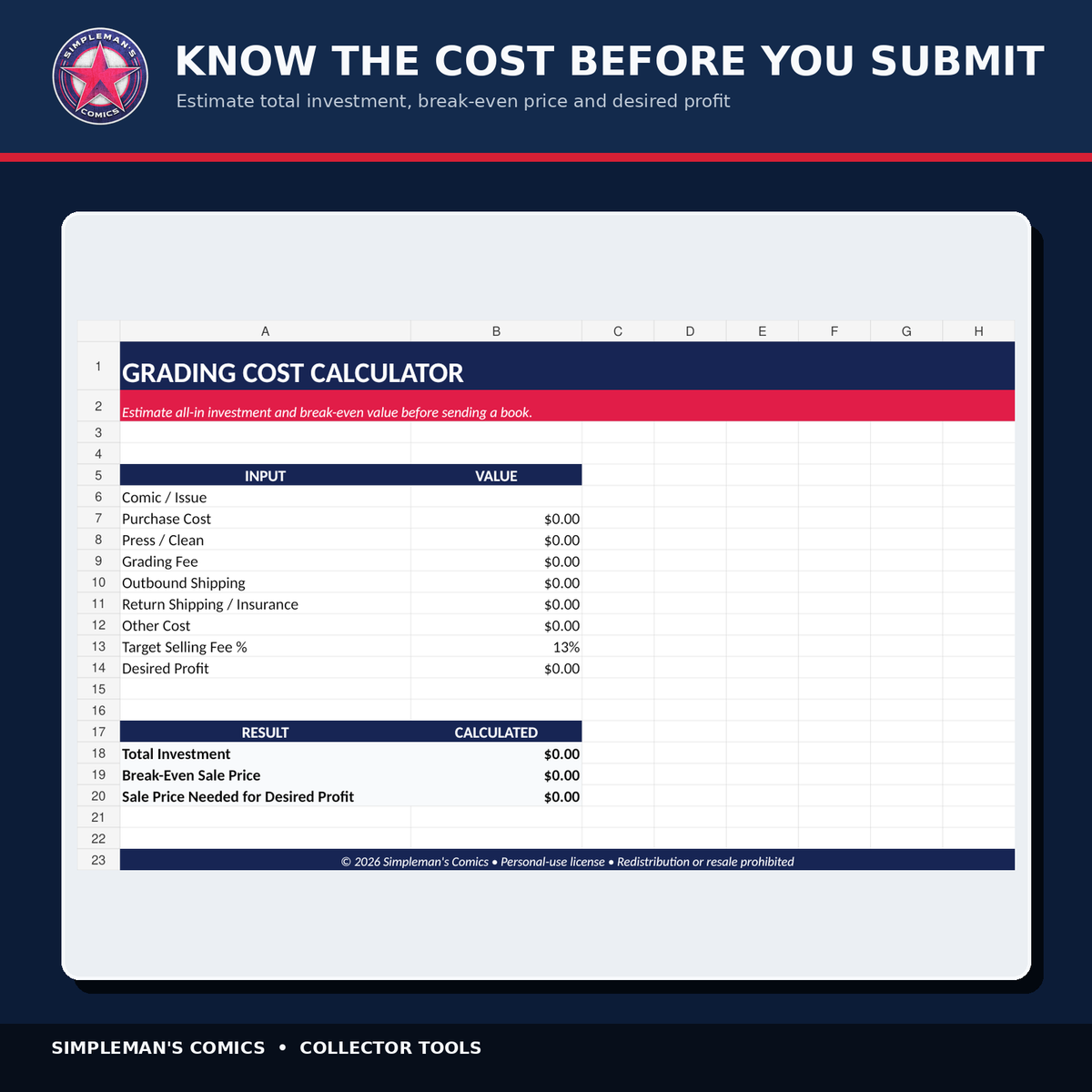 Comic Book Grading Submission Tracker – Excel Digital Download
