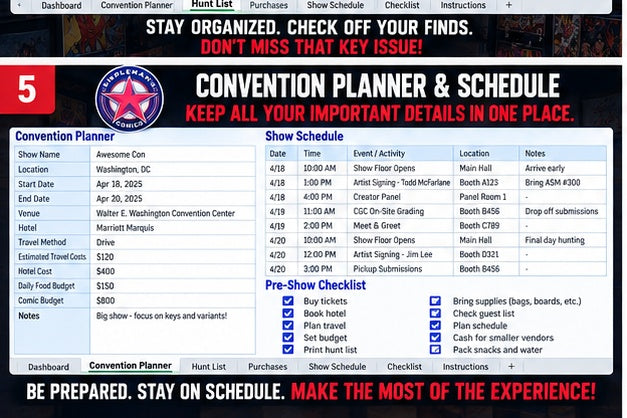 Comic Convention & Hunt Planner – Excel Digital Download