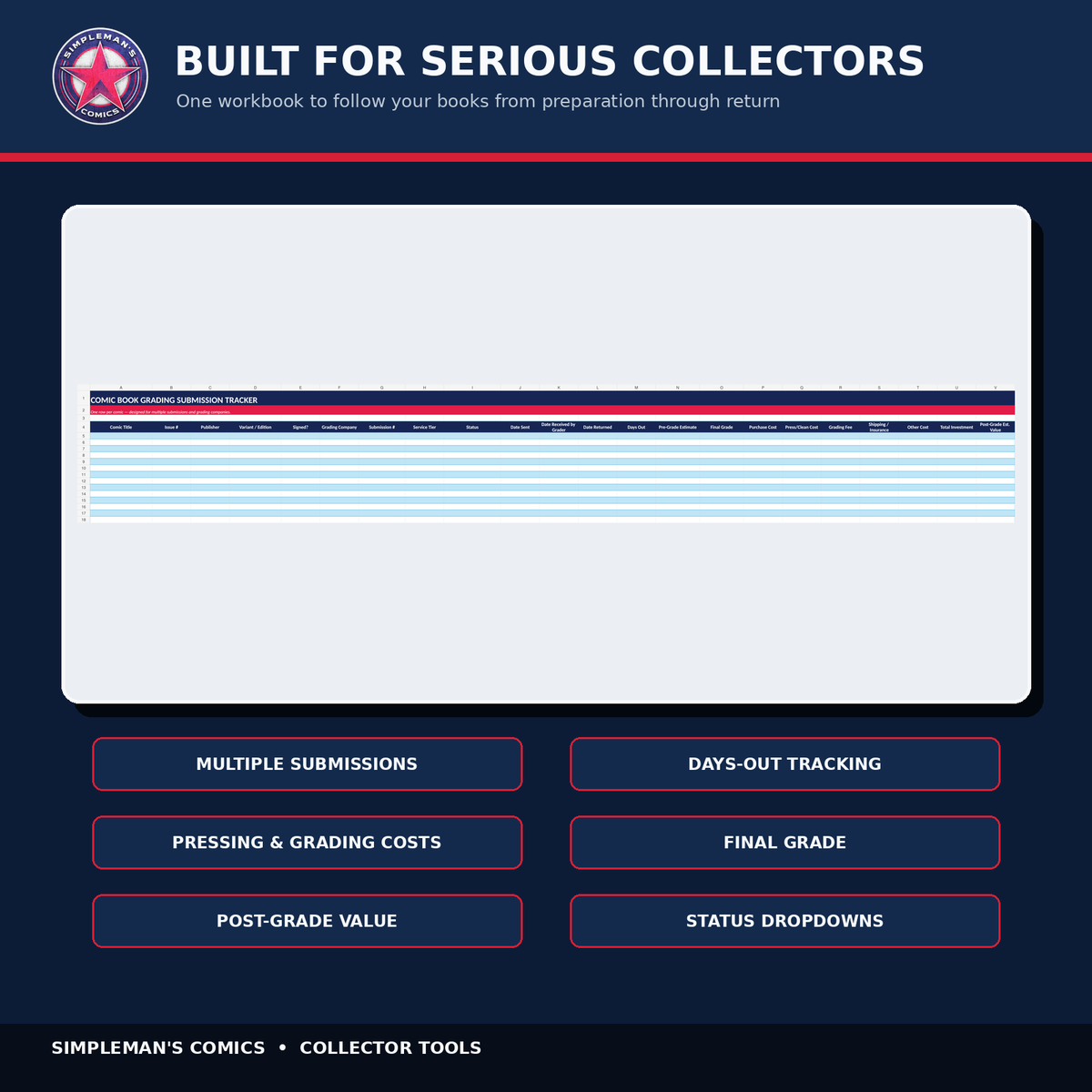 Comic Book Grading Submission Tracker – Excel Digital Download