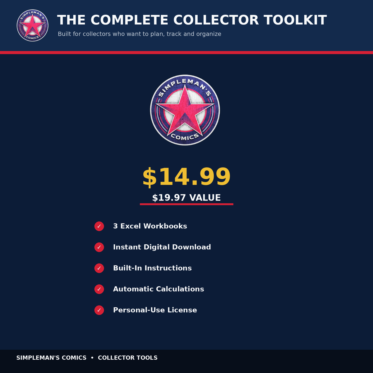 Simpleman’s Comics Collector Tools Bundle – 3 Excel Digital Downloads