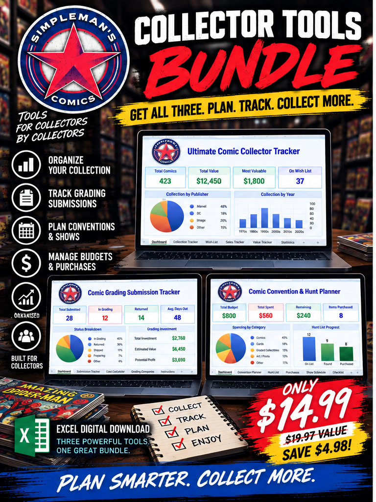 Simpleman’s Comics Collector Tools Bundle – 3 Excel Digital Downloads