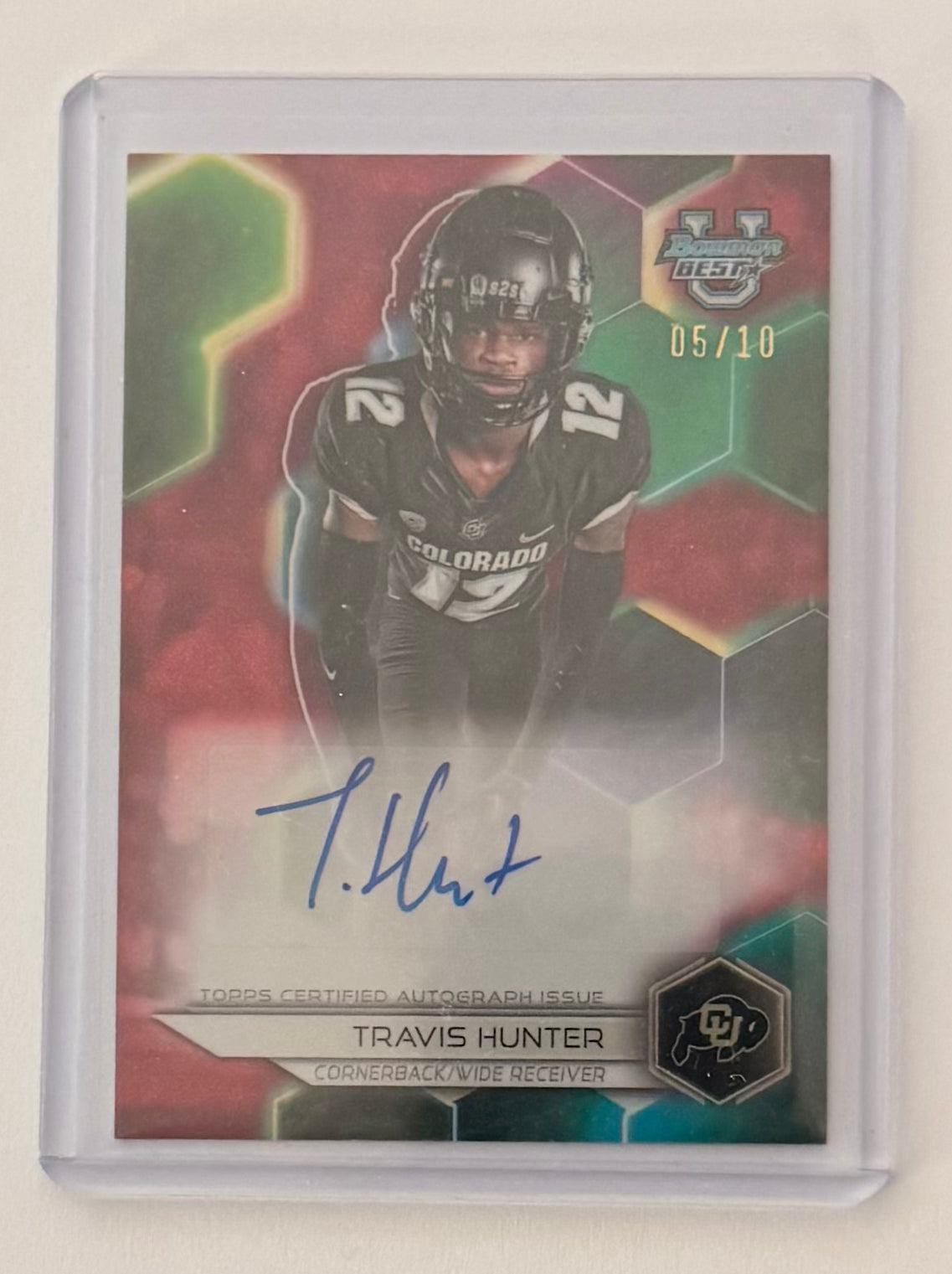 2023 Bowman's Best U Travis Hunter Red Geometric Auto /10 #BOA-TH Colorado Buffaloes Raw