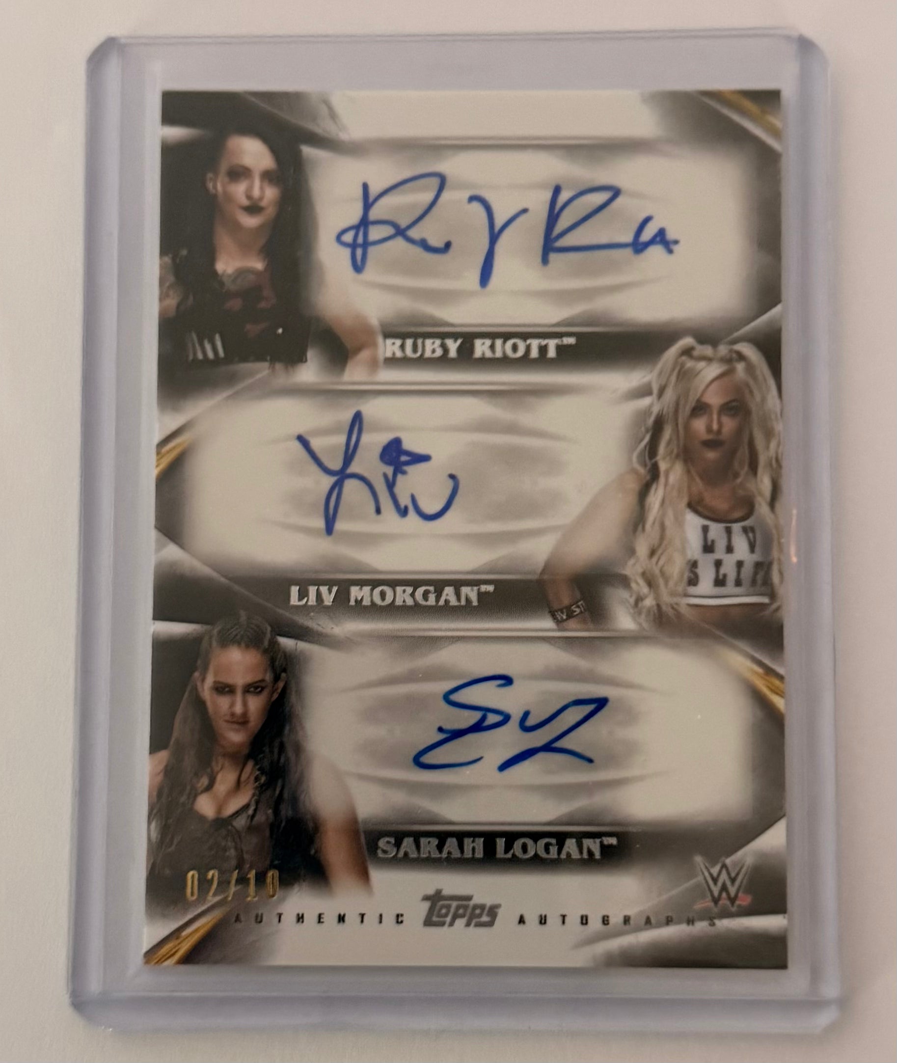 2019 Topps WWE Undisputed Riott Squad Triple Auto /10 Liv Morgan Ruby Riott Sarah Logan T-RS