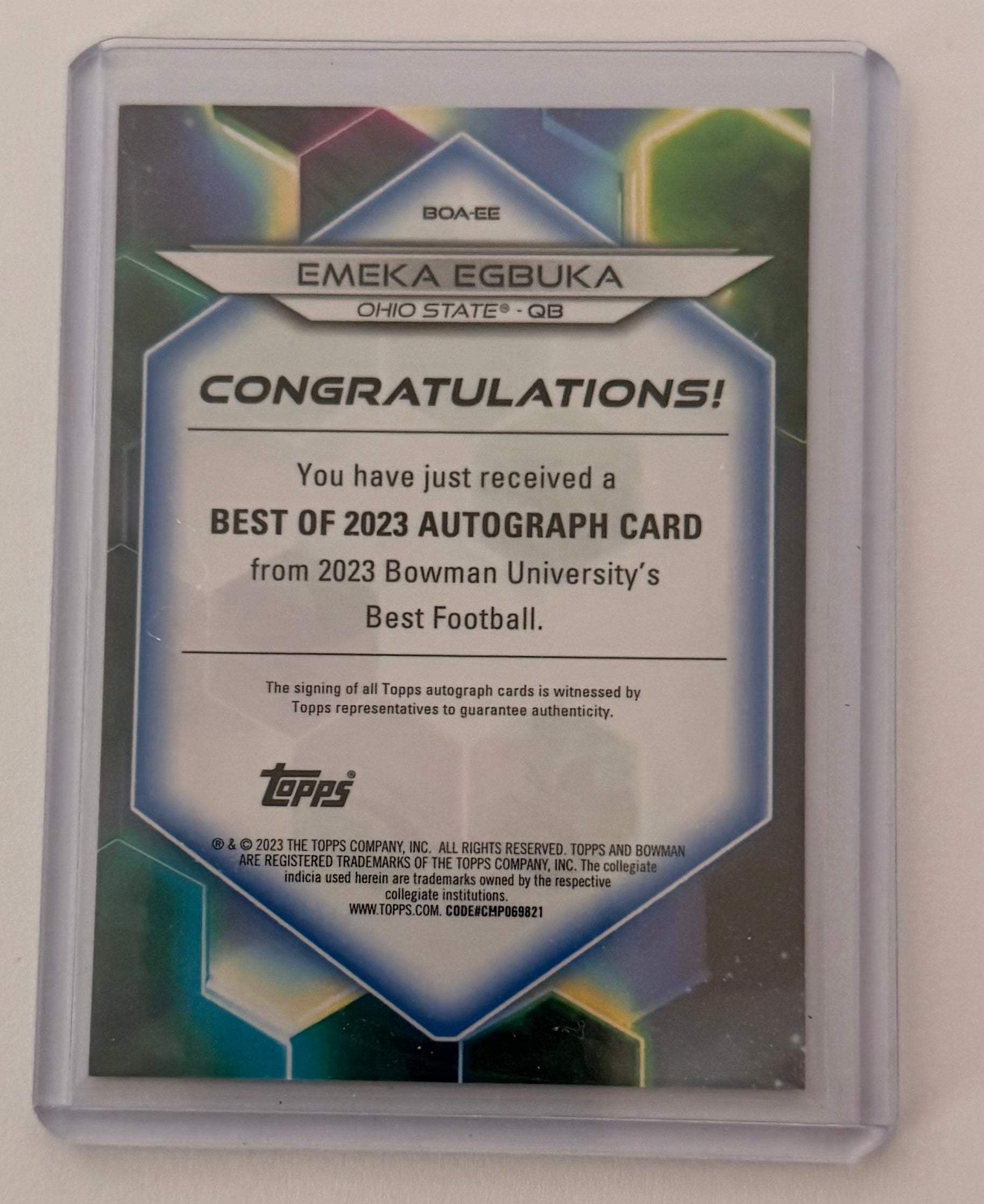 Emeka Egbuka 2023 Bowman University Best /50 Best of 2023 Auto Gold Geometric