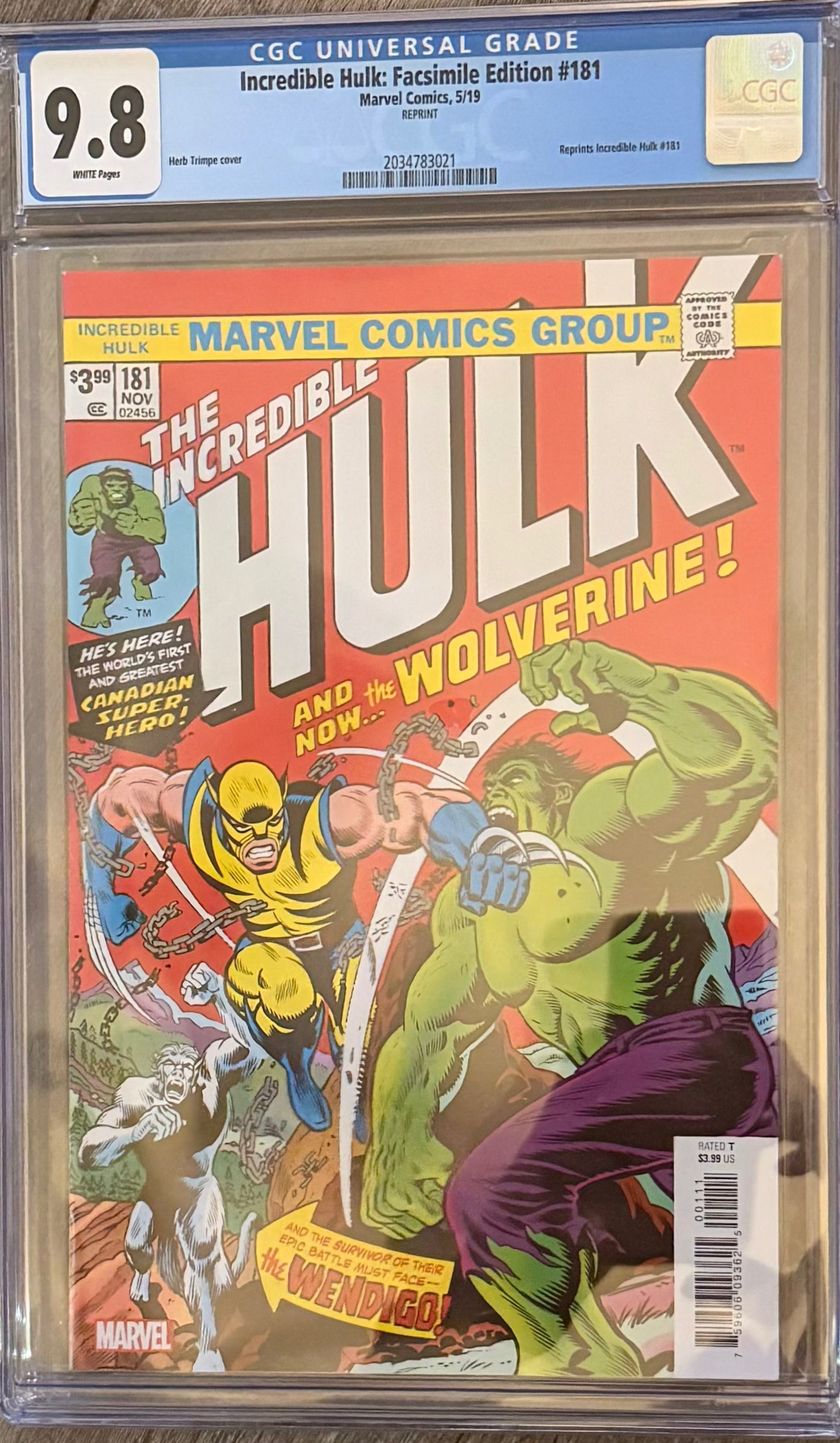 Incredible Hulk #181 Facsimile Edition CGC 9.8 – Wolverine – Herb Trimpe Cover