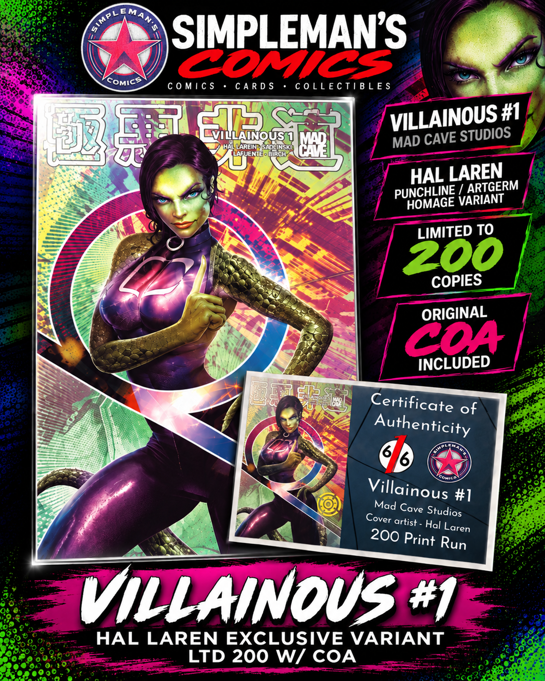 Villainous #1 Hal Laren Punchline Artgerm Homage Variant LTD 200 w/ COA – Mad Cave 2020