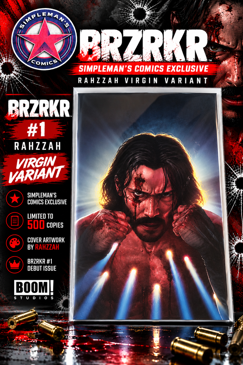 BRZRKR #1 RAHZZAH 616 Comics x Simpleman's Comics Exclusive Virgin Variant LTD 500