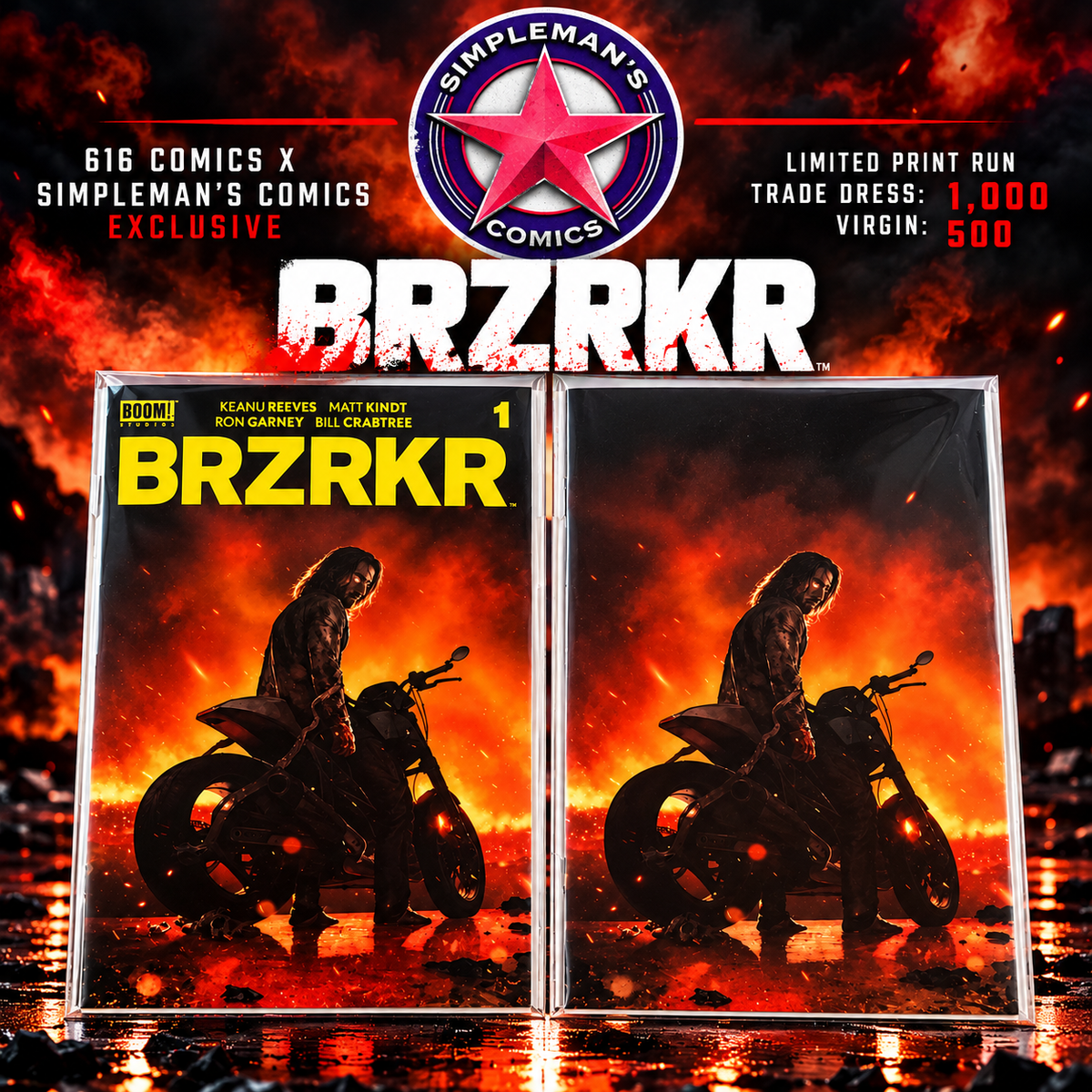 BRZRKR #1 RAHZZAH 616 Comics x Simpleman's Comics Exclusive Motorcycle Variant Set LTD 1000/500