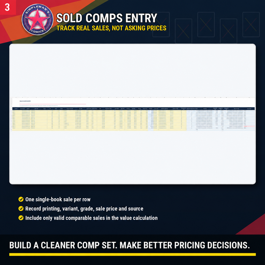 Simpleman’s Comics Sold-Comps & Valuation Tracker – Excel Digital Download