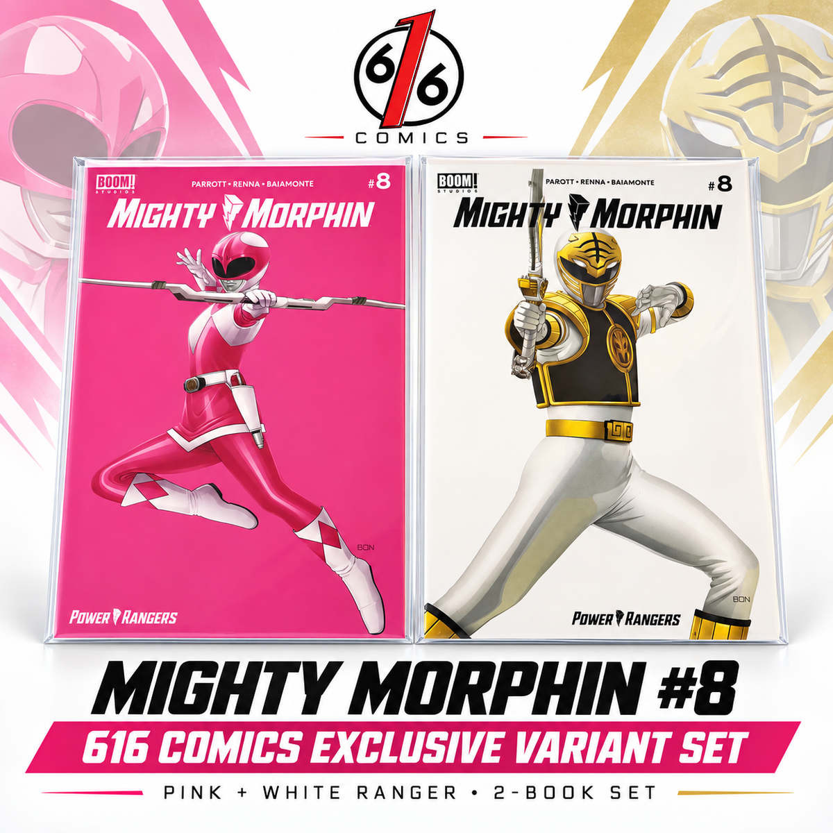 Mighty Morphin #8 – Bon Bernardo 616 Comics Pink & White Ranger Variant Set LTD 500
