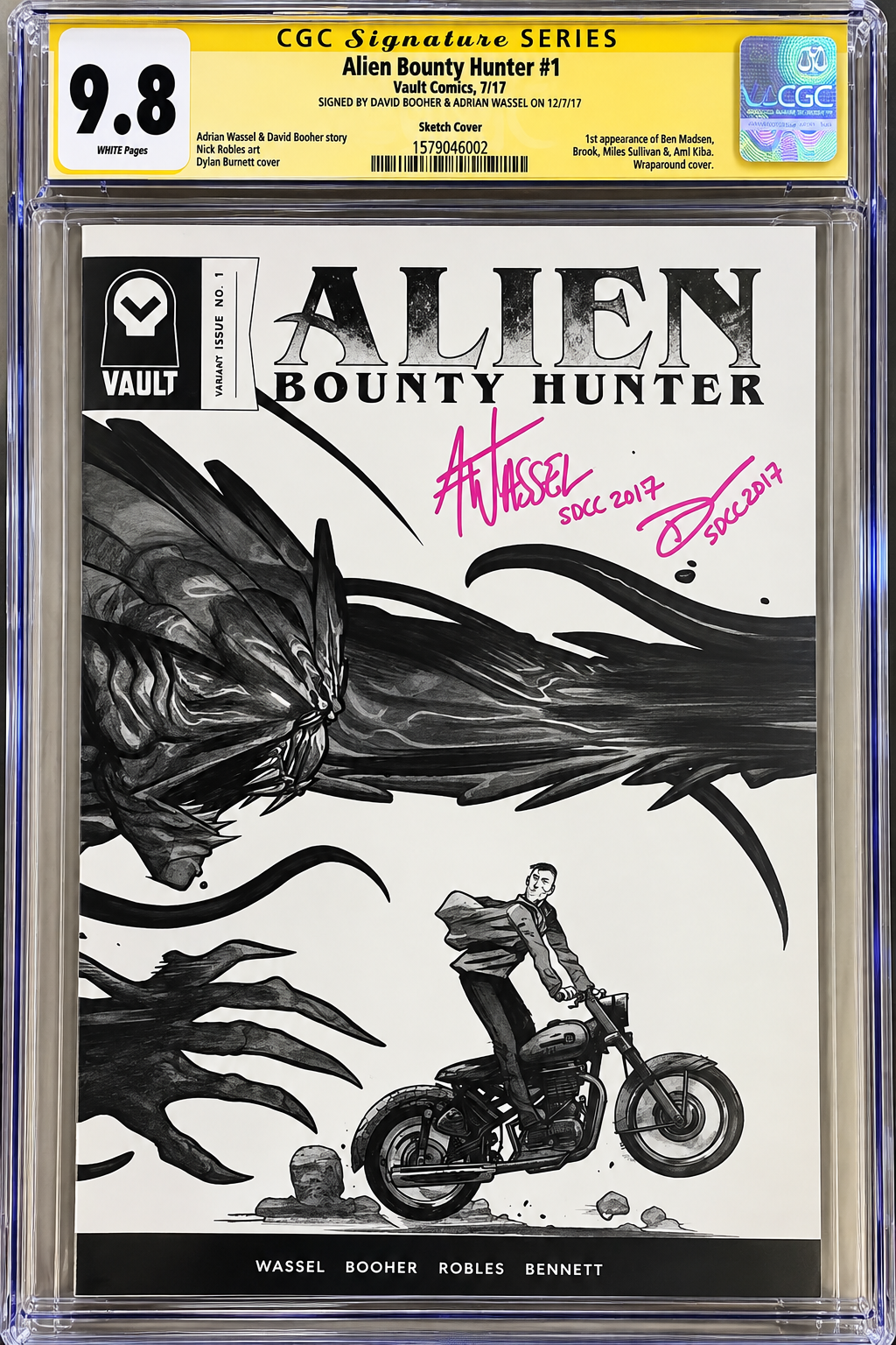 Alien Bounty Hunter #1 CGC SS 9.8 – Signed Booher & Wassel – Sketch Cover – Vault 2017